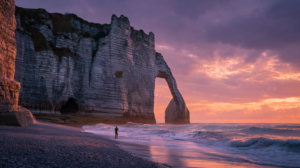 Falaises Etretat coucher soleil Normandie