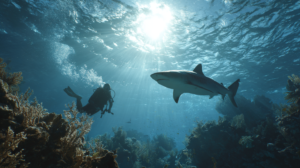 Observation respectueuse d'un requin en plongée en Guadeloupe