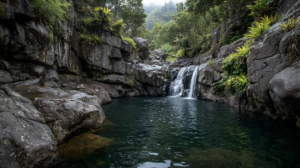 Roches glissantes autour du bassin de Langevin - attention