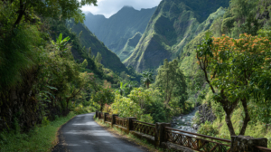 Route de la rivière Langevin menant à la cascade