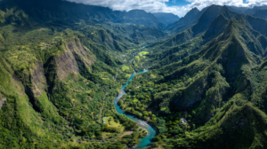 Vue aérienne de la vallée de Langevin et ses bassins naturels